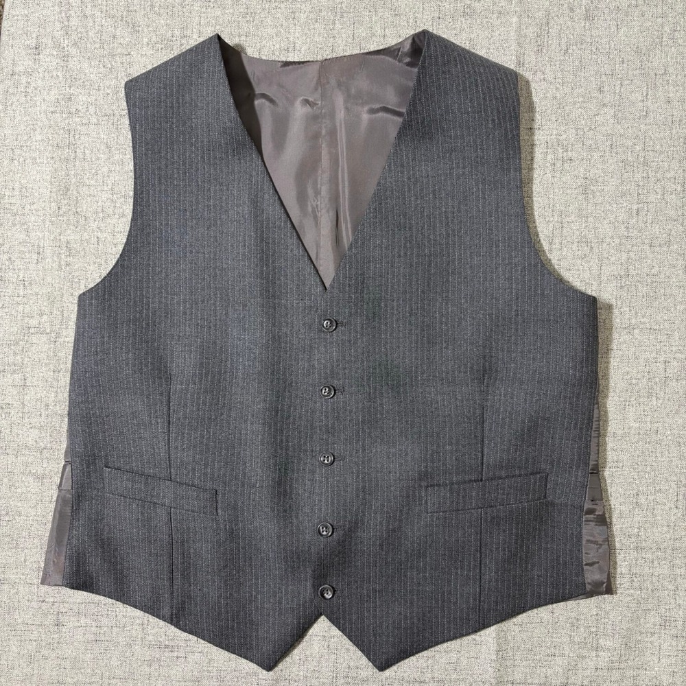 Vtg St Michael Men Pinstripe Suit 42R* 3 Piece Wool Gray Jacket Vest Pant 40x29 - Picture 14 of 16